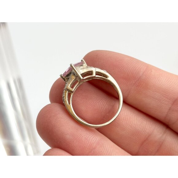Pink Topaz Multi CZ Gemstone Ornate Shank 925 Sterling SilverVintage Ring - sz 6 - Picture 5 of 12